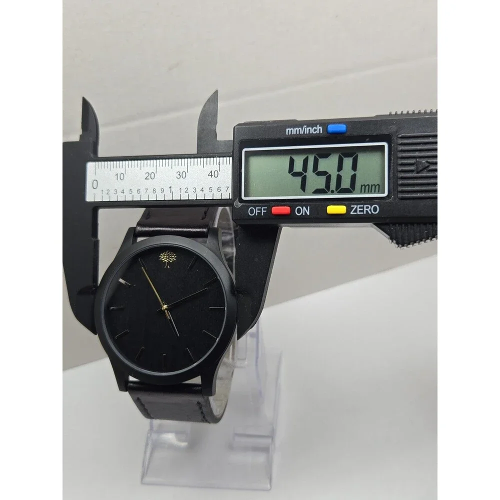 Lux Woods Boylan Black Woodgrain Minimalist 45mm Watch Mens Quartz New Battery